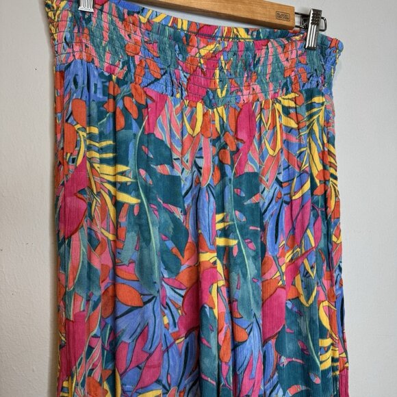 Kona Sol Medium Swim Coverup Pants Slit Pull On Colorful Palm Print - Picture 3 of 7